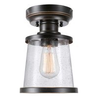Globe Electric Charlie 1-Light Outdoor/Indoor Semi-Flush Mount Ceiling Light, Oil Rubbed Bronze, Clear Seeded Glass Shade 44301