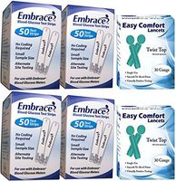 200 EMBRACE Blood Glucose Test Strips - (4 Boxes of 50) includes FREE Lancets