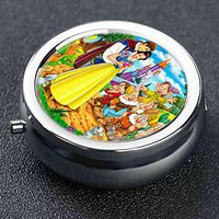 DISNEY COLLECTION Pill Box 3 Compartment Snow White and The Prince and The Seven Dwarfs Round Metal Silver Button Medicine Organizer Box Convenient Jewelry Box Vitamin Fish Oil Supplement Gift