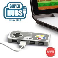 Super Hub PlayHub 4 Port USB 2.0 Hub | Retro Game Controller Style USB Hub