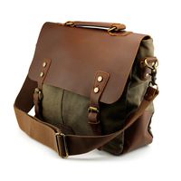 GEARONIC Men's Faux Leather Canvas Messenger Vintage Satchel Shoulder Bag School Laptop (Green)