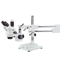 AmScope SM-4TPX Professional Trinocular Stereo Zoom Microscope with Simultaneous Focus Control, WH10x Eyepieces, 3.5X-45X Magnification, 0.7X-4.5X Zoom Objective, Ambient Lighting, Double-Arm Boom Stand, Includes 0.5X Barlow Lens