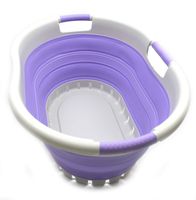 SAMMART Collapsible Plastic Laundry Basket - Foldable Pop Up Storage Container/Organizer - Space Saving Hamper/Basket (3 Handled Oval, Grey/Purple)