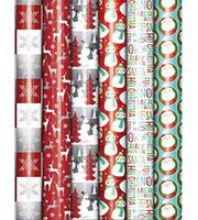Bundle of 6 Rolls of Christmas Holiday Foil Gift Wrapping Paper, Traditional Xmas Wrap
