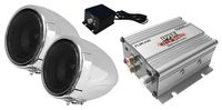Pyle Motorcycle Two 3 Inch Speakers, 50 Watt, All-Terrain, Weatherproof Speaker and Amplifier Sound System, Handlebar Mount, FM Radio for ATV, Snowmobile, Scooter, Boat, Waverunner, Jetski (PLMCA20)