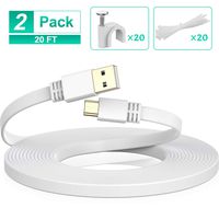 Itramax Micro USB Power Cable 20 FT (2 Pack),Flat Micro USB Charging Power Cord,Charger for Wyze Cam Pan,Yi Cam,Nest Cam,Blink XT Camera,Furbo Dog,Arlo Q,Netvue,Xbox One Controller (20 Feet, White)