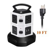 Coxtech Electric Vertical Power Strip Tower Surge Protector with 4 USB 6 AC Outlet 10 Feet Long Extension Cord Overload Protection Smart Charging Ports Station Multiple Socket Plug for Home Office PC