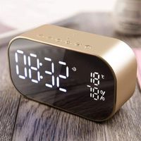 Radio Alarm Clock with Bluetooth Speaker, Digital Alarm Clock for Bedroom with Temperature Humidity Display, Dimmable LED Display, TF Card Slot, FM Radio/AUX-IN for Kids Bedroom Bedside Office, Gold