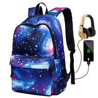 Peicees Galaxy School Backpack with USB Charging Port Waterproof Bookbag Daypack Rucksack for Teen Boys and Girls