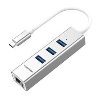 LENTION USB-C to 3-Port USB 3.0 Hub with Gigabit Ethernet LAN Adapter Compatible MacBook Air 2018 2019, MacBook Pro 13/15/16 (Thunderbolt 3), Chromebook, Windows Type C PC - Ultra Slim (Silver)