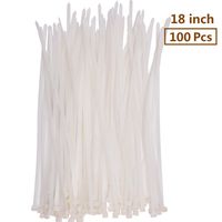 18 Inch Cable Zip Ties, Heavy Duty Industrial Durable Strong Large Nylon Wire Ties Wraps, 175 LB Tensile Strength, (100 Pieces, White)