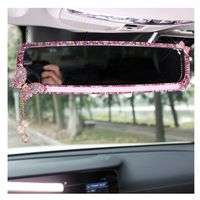 LuckySHD Car Rear View Mirror with Crystal Diamond Butterfly - Pink