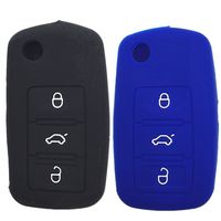 Black and Blue Silicone Key Fob Case Key Holder Key Cover Fob Skin Covers Jacket Protector for volkswagen Golf Passat Beetle Flip Key Shell