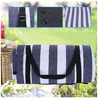Xesvk Extra Large Picnic & Outdoor Blanket for Water-Resistant Handy Mat Tote Spring Summer Blue & White Stripes Great for The Beach, Camping on Grass Waterproof Sandproof