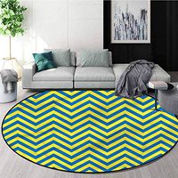 RUGSMAT Yellow and Blue Super Soft Circle Rugs for Girls,Classical Chevron Protect Floors While Securing Rug Making Vacuuming Round-59