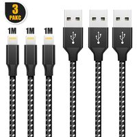 Ofuca USB Charging Cable, 3-Pack 3FT Phone Charger, Fast Charger Nylon Braided Cord Compatible with 8/ 8 Plus/ 7/ 7 Plus/ 6s/ 6s Plus (Black+White)