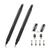 DIGIROOT (2Pcs 2-in-1 Precision Disc Tip with Fiber Tip Stylus for Notes-Taking, Drawing, Navigation (4 Discs, 2 Fiber Tips Included)- (Black/Black)