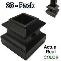 Flat Iron Baluster Shoes (25-Pack) with Set Screw Stair Parts for 1/2" Square Metal Scroll Basket Twist Knuckle Balusters (Real Satin Black not Matte)