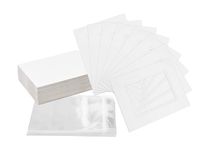 Pack of 32 8x10 WHITE/WHITE Double Mats Mattes for 5x7 photo with White Core Bevel Cut + Backing + Bags