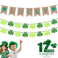 DMIGHT St.Patricks Day Decorations,2 Felt Shamrock Clover Garland+ 1 Lucky Burlap Banner,St. Patrick 's Day Banner Decor perfect for Irish party supplies- Green and Light Green Color