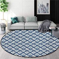 RUGSMAT Navy Machine Washable Round Bath Mat,Nautical Pattern with Anchor and Windrose in Rope Stripes Navigation Sea Adventure Non-Slip No-Shedding Bedroom Soft Floor Mat,Round-71 Inch