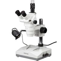 AmScope ZM-2TZ Professional Trinocular Stereo Zoom Microscope, EW10x Eyepieces, 3.35X-90X Magnification, 0.67X-4.5X Zoom Objective, Upper and Lower Halogen Lighting, Pillar Stand, 110V-120V, Includes 0.5x and 2.0x Barlow Lenses