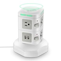 Power Strip Tower - GLCON Surge Protector 3000W 4 USB Ports Qi 10W 7.5W 5W Fast Wireless Charging Station 6 Outlet 780 Joule 6ft Extension Cord