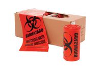 24" x 24" x 1.3 mil 7 to 10 Gallon Red Plastic Biohazard Infectious Waste Can Liners (25 Bags/roll, 20 Rolls/case)