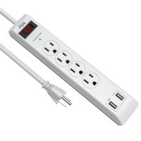 KMC 4-Outlet Surge Protector Power Strip, Overload Protection, 2-Foot Cord with 2.4A 2-Port USB Ports, ETL Listed