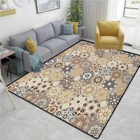 YucouHome Large Size Area Rug Indoor, Octagonal and Square Ornaments Retro Colored Old Fashioned Tile, Fashionable High Class Living Dinning Room(2.5'x 7') Beige Dark Brown Pale Brown