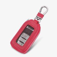Car Keychain Cover Premium Leather Key Chain Coin Holder Keyring Hook Wallet Zipper Case Remote Smart Key Fob Alarm Security (Red)