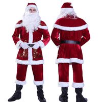 Fine Unisex Santa Claus Festival Printing Costume, Latest Party Flannel Outfits Cosplay Clothes Xmas Full Set (Except Shoes) (Red, L3)