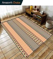 Kente Pattern Striped Area Rug Under Table, Primitive Ornament with Geometric Borders Native Traditional Tile, Fashionable High Class Living Bedroom Rugs(3'x 5')