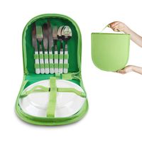 Vech Camping Silverware Kit Cutlery Organizer Utensil Picnic Set - 12 Piece Mess Kit For 2 - White Plate Spoon Butter and Serrated Knife Fork Hiking - Camp Kitchen BBQ Travel