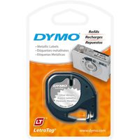 DYMO LetraTag Labeling Tape for LetraTag Label Makers, Black Print on Metallic Silver Tape, 1/2'' W x 13' L, 1 roll (91338)