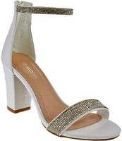 TOP Moda Gallery 45 Womens Chunky Heel Single Band Platform Rhinestone Dress Sandals White 8