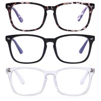 Blue Light Blocking Glasses Square Nerd Eyeglasses Frame Anti Blue Ray Computer Glasses Non Prescription (3PCS Leopard/Matt Black/Transparent)