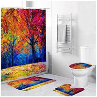 Naiflowers 4 Piece Halloween Bath Shower Curtain Sets, Bathroom Shower Curtain & Toilet Mat & Lid Cover & Non Slip Rugs, Washable Shower Bath Curtain Carpet for Tub Entry Living Room (C)