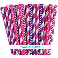 Outside the Box Papers Pink and Purple Chevron and Stripe Paper Straws 7.75 Inches 100 Pack Purple, Pink
