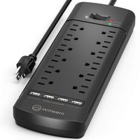 Witeem Power Strip with 12-Outlet Surge Protector and 4 USB Smart Charging Ports (5V/6A, 30W), 1875W/15A Circuit Breaker Multi Plug, Wall Mountable Overload Protection Outlet for Home & Office, Black