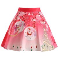 EDC Women's Christma Santa Claus Tree Print A-Line Skirt Pleated Skater Skirt (M, Pink)