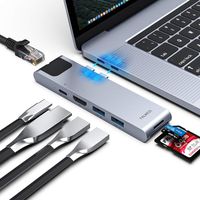 USB C Hub, MacBook Pro Adapter, Falwedi 7-in-2 USB-C Hub with Thunderbolt 3 5K@60Hz 100W PD, Ethernet Port, 4K@30Hz HDMI, 2xUSB 3.0 Ports, SD/TF Card Reader for MacBook Air 2018 and MacBook Pro