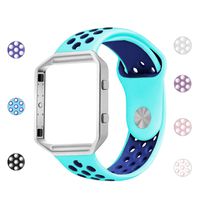 iGK Silicone Replacement Bands Compatible for Fitbit Blaze, Soft Sport Strap with Metal Frame for Fitbit Blaze Teal & Navy Band with Silver Frame Large