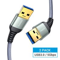 [2 Pack] USB 3.0 Cable, USB to USB Cable, USB A Male to Male Cable [3.3FT+ 3.3FT] [Never Rupture] Double End USB Cord Compatible with Hard Drive Enclosures, DVD Player, Laptop Cooler and More