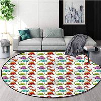RUGSMAT Jurassic Modern Machine Washable Round Bath Mat,Colorful Cartoon Herbivore Foam Mat Bedroom Decor Round-51