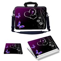 Meffort Inc Laptop Bundle Deal - Includes Neoprene Laptop Bag with Side Pocket Adjust Shoulder Strap with Matching Skin Sticker Decal & Mouse Pad (17.3 Inch, Purple Butterfly Heart)