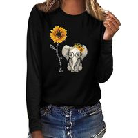 Meikosks Women's Sunflower Elephant Print T Shirt Long Sleeve Round Neck Tops Basic Loose Blouses