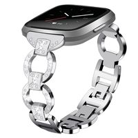 TeaBoy Bling Bands Compatible with Fitbit Versa Band, Stainless Steel Metal Jewelry Bracelet Bangle Wristband with Diamond Strap Band Compatible with Fitbit Versa Women