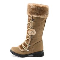 Womens Suede Long Boots,LuluZanm Sales! Ladies Hairball Round Toe Zipper Flat Shoes Keep Warm Solid Color Boots Brown