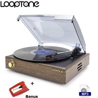Looptone 3 Speed Record Player Wooden Retro Turntable with Built in Speakers, Vinyl to MP3 Recording , RCA Audio Line Out , Brown